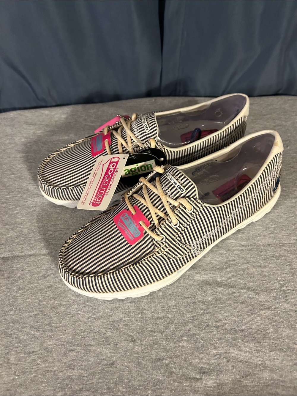Skechers Women's Black & White Striped Slip-On Moccasins (yoga mat) - Picture 3 of 13